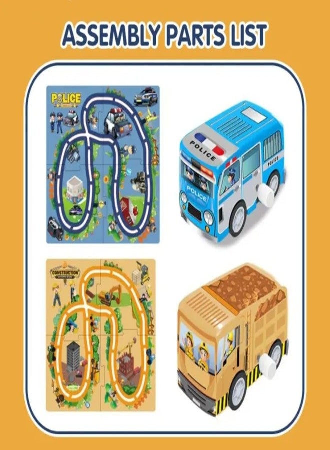 Meghasky 2-in-1 Puzzle Track Game Set with Wind-Up Vehicles, Police and Construction Theme, Interlocking Puzzle Pieces - Image 4